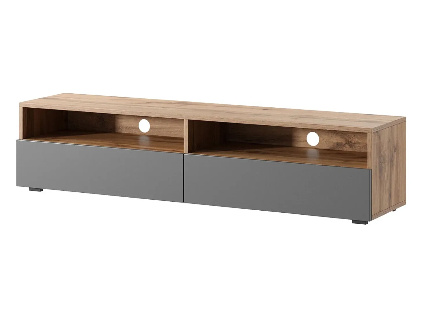 Mueble TV con dos cajones - Roble Wotan / Gris brillo - con iluminación LED - 140 cm - Rednaw