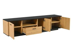 Mueble TV con LED 180cm - 1 cajón + 3 puertas + 2 compartimentos - Natural