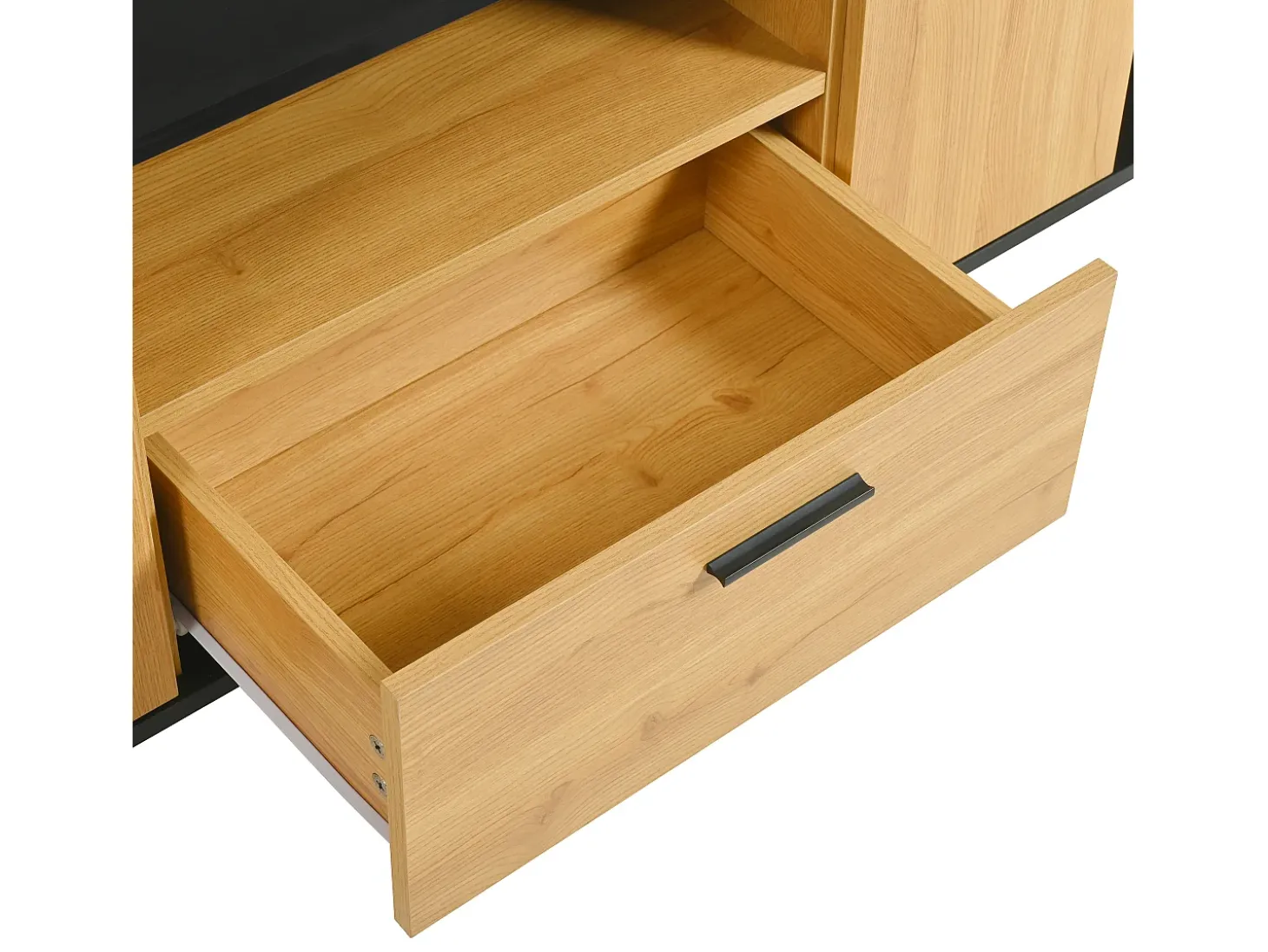 Mueble TV con LED 180cm - 1 cajón + 3 puertas + 2 compartimentos - Natural