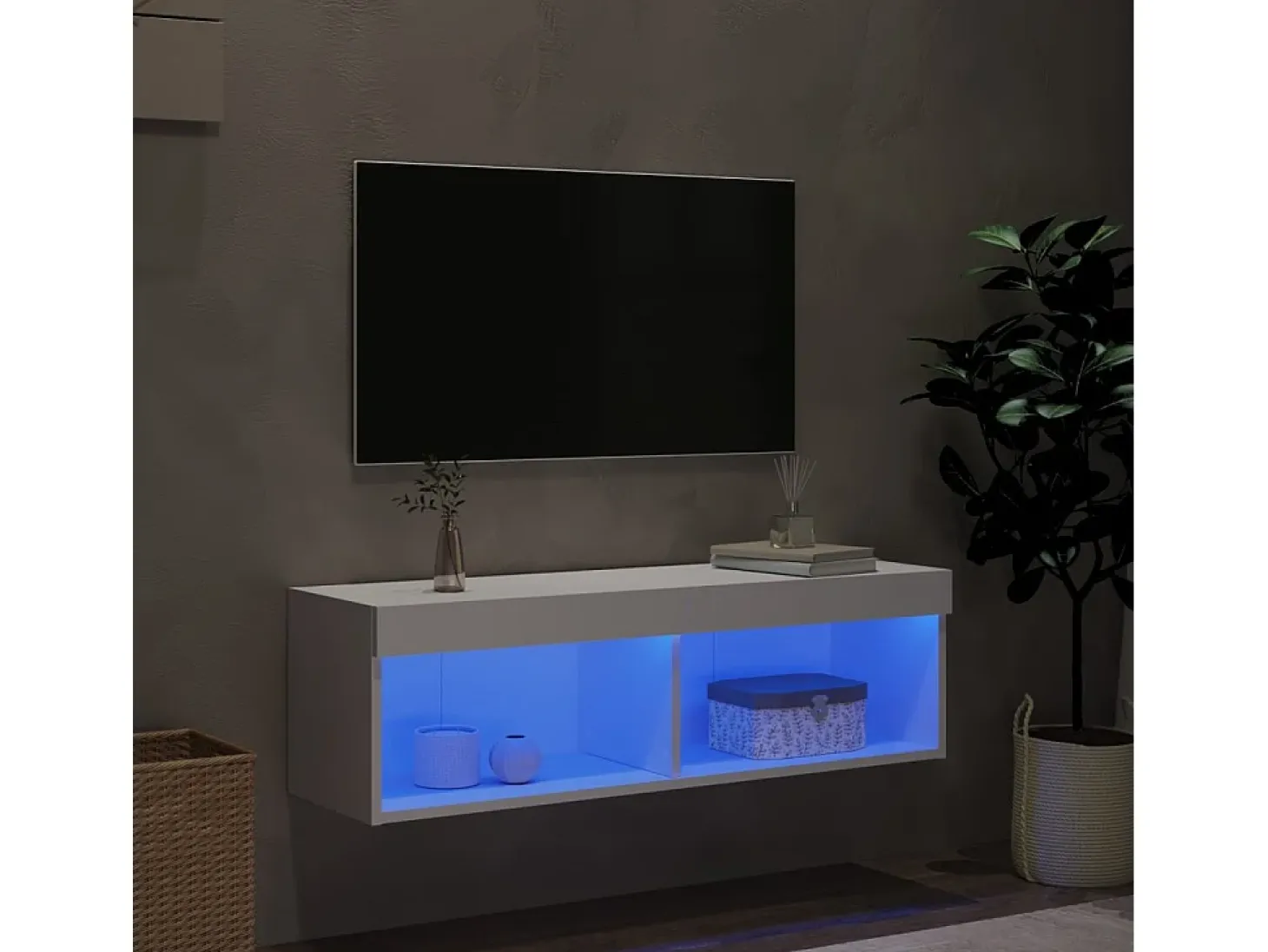 Mueble TV con luces LED blanco 100x30x30 cm YOE12930