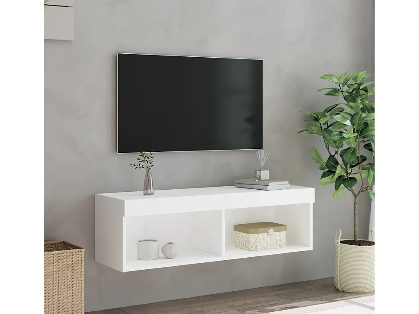 Mueble TV con luces LED blanco 100x30x30 cm YOE12930