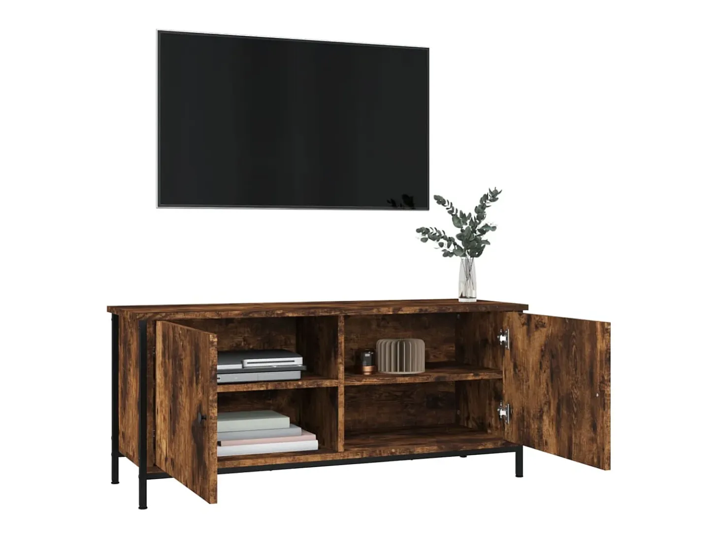 Mueble TV con puertas contrachapada roble ahumado 102x35x45 cm YOE45338