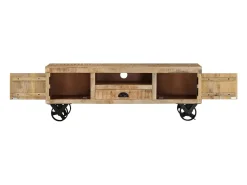 Mueble TV con ruedas madera maciza de mango rugosa 110x30x37 cm