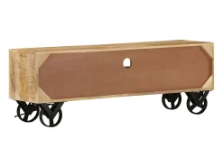 Mueble TV con ruedas madera maciza de mango rugosa 110x30x37 cm
