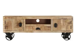 Mueble TV con ruedas madera maciza de mango rugosa 110x30x37 cm