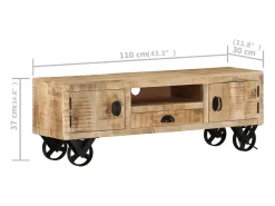 Mueble TV con ruedas madera maciza de mango rugosa 110x30x37 cm