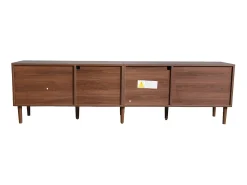 Mueble TV de 180 cm con iluminación LED - 2 cajones de ratán y 3 puertas - Marrón