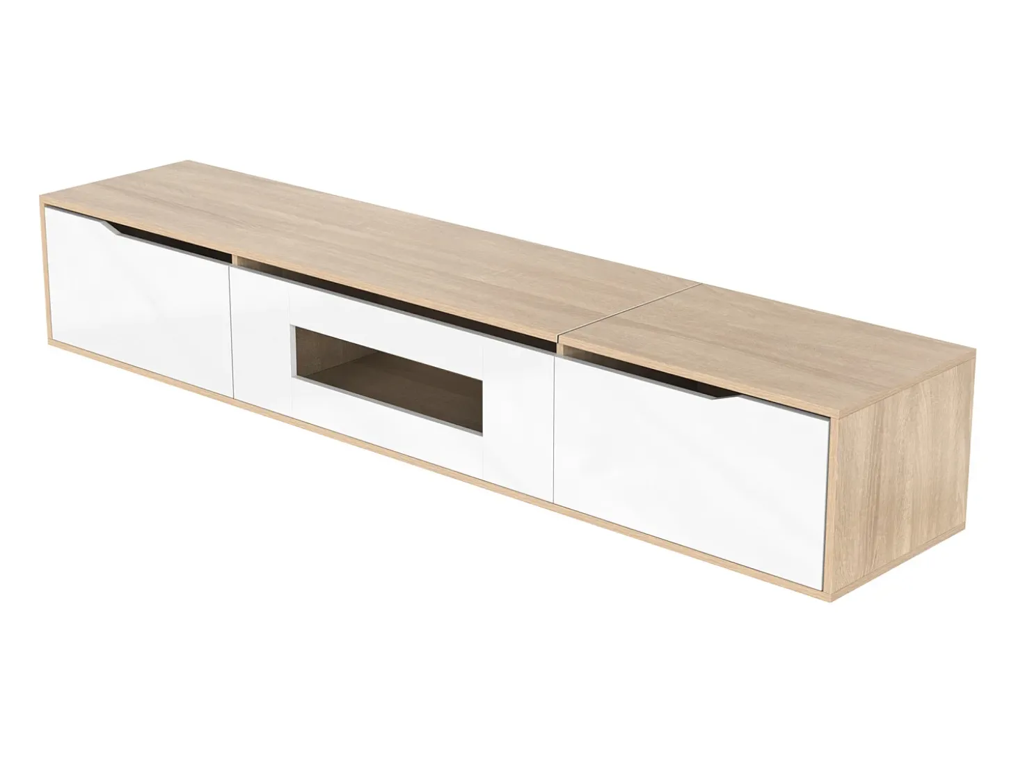 Mueble TV de 180 cm con luz LED que cambia de color - 3 compartimentos grandes - Blanco
