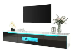 Mueble TV de 180 cm con luz LED que cambia de color - 3 compartimentos grandes - Negro