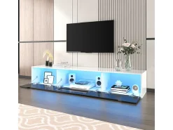 Mueble TV de 180 cm con luz LED que cambia de color - 3 compartimentos grandes - Negro