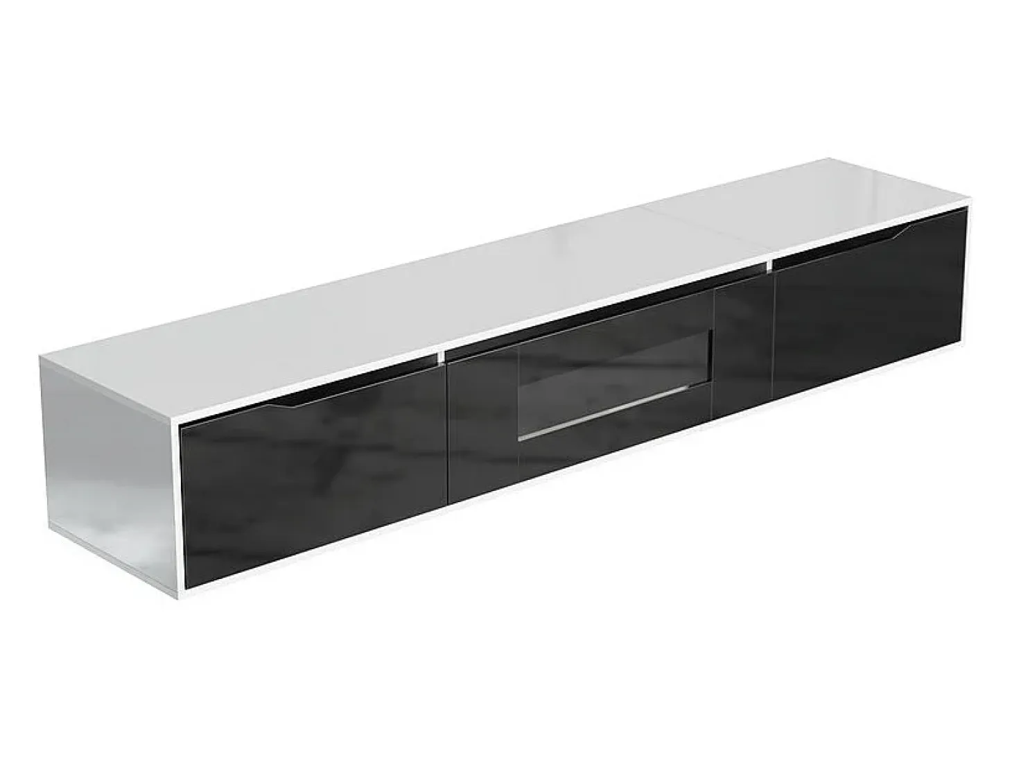 Mueble TV de 180 cm con luz LED que cambia de color - 3 compartimentos grandes - Negro