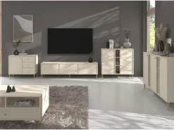 Mueble TV de 2 puertas con pies dorados - 121 cm - beige - OKTIO