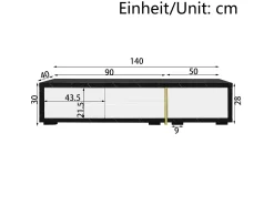 Mueble TV de 3 puertas, longitud regulable, frontal blanco brillo y laterales chapados efecto mármol negro - 140/260x40x30cm