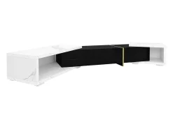 Mueble TV de 3 puertas, longitud regulable, frontal negro brillo y laterales chapados efecto mármol blanco - 140/260x40x30cm