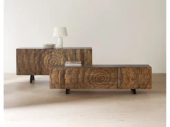 Mueble TV de 2 puertas y 2 cajones de madera maciza de mango