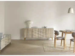 Mueble TV de 2 puertas y 2 cajones patinado blanco de madera de mango