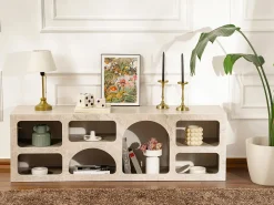 Mueble TV de diseño con 7 huecos - Efecto mármol beige - LUELA