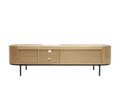 Mueble TV de diseño en madera clara y metal negro con almacenaje 180 cm SKYE