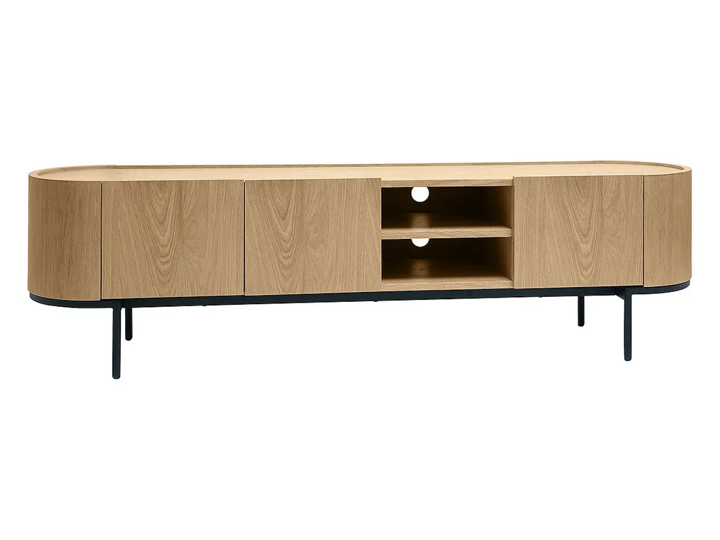 Mueble TV de diseño en madera clara y metal negro con almacenaje 180 cm SKYE