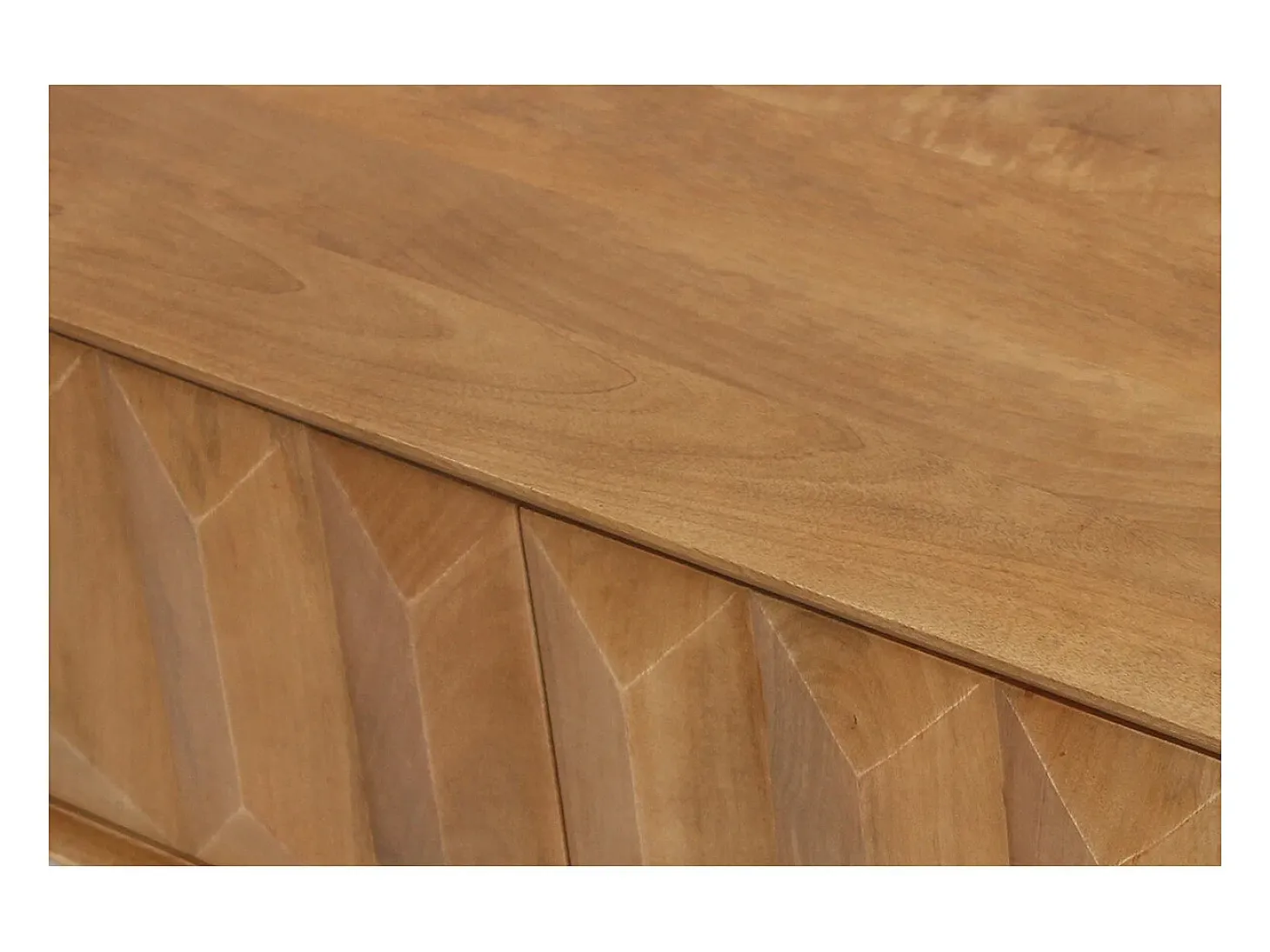 Mueble TV de madera clara de mango macizo con grabado y metal negro 120 cm AGRA