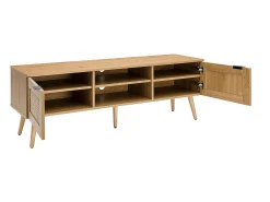 Mueble TV de madera clara, mimbre y metal negro con 2 puertas 140 cm MANILLE