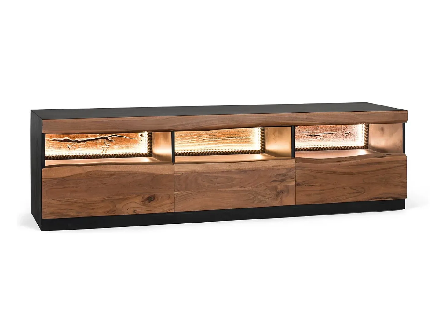 Mueble tv de madera de acacia natural y negra