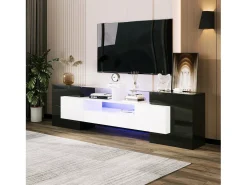 Mueble TV de madera de 2m con 2 cajones y 2 estantes abiertos - Blanco y Negro