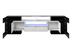 Mueble TV de madera de 2m con 2 cajones y 2 estantes abiertos - Blanco y Negro
