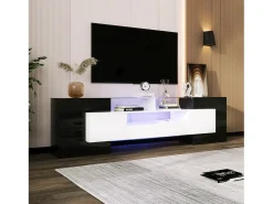 Mueble TV de madera de 2m con 2 cajones y 2 estantes abiertos - Blanco y Negro