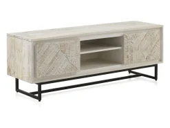 Mueble TV de madera de mango maciza en color blanco patinado