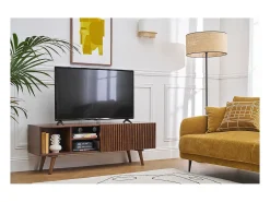 Mueble TV de madera maciza de mango oscuro con puertas correderas 140 cm ALBA