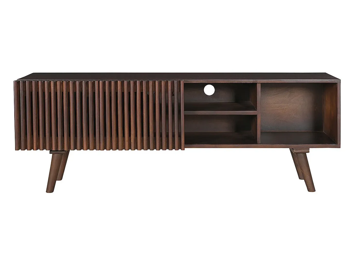 Mueble TV de madera maciza de mango oscuro con puertas correderas 140 cm ALBA