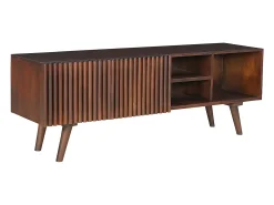 Mueble TV de madera maciza de mango oscuro con puertas correderas 140 cm ALBA