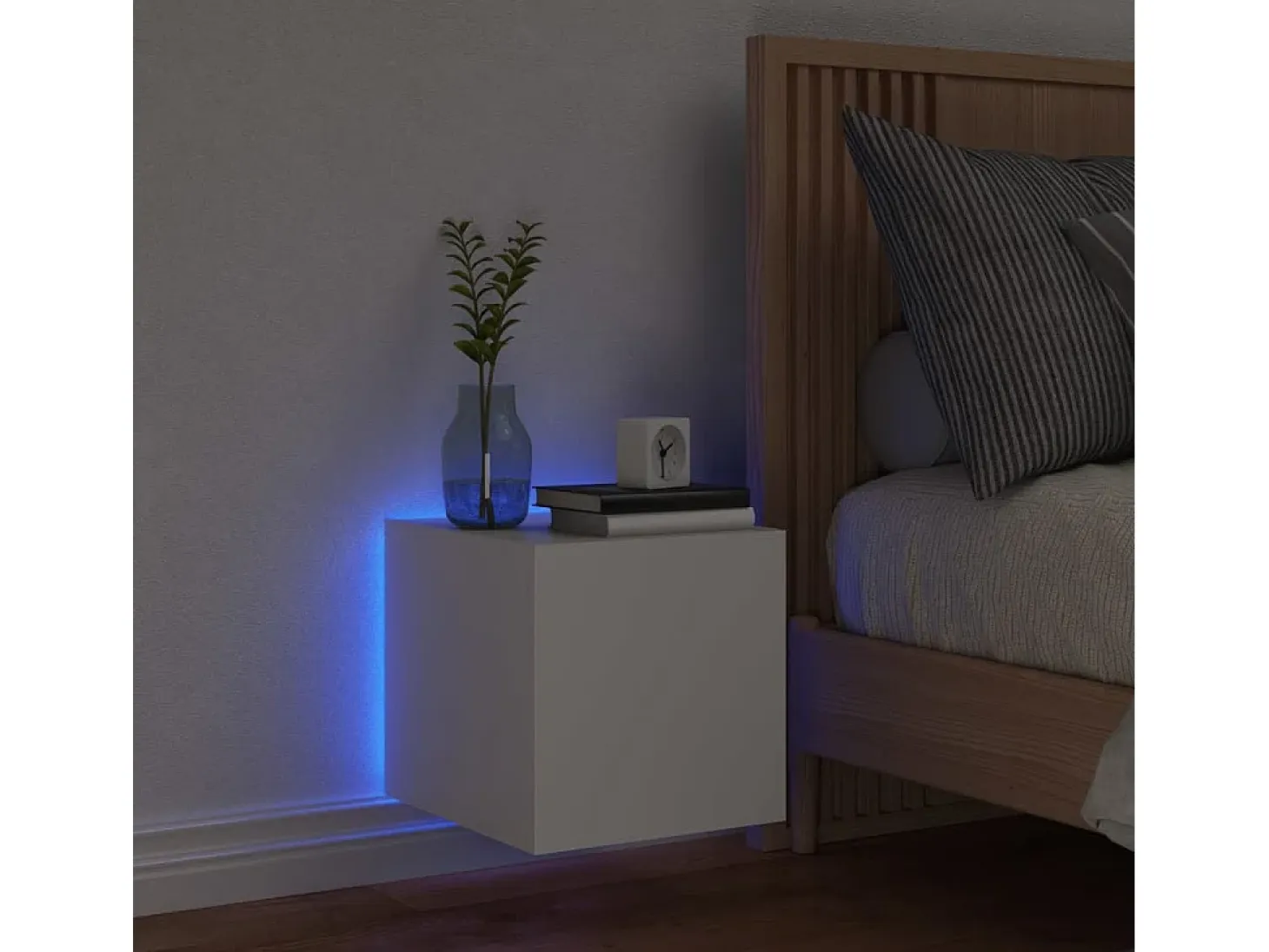 Mueble TV de pared con luces LED blanco 30,5x35x30 cm ES86436
