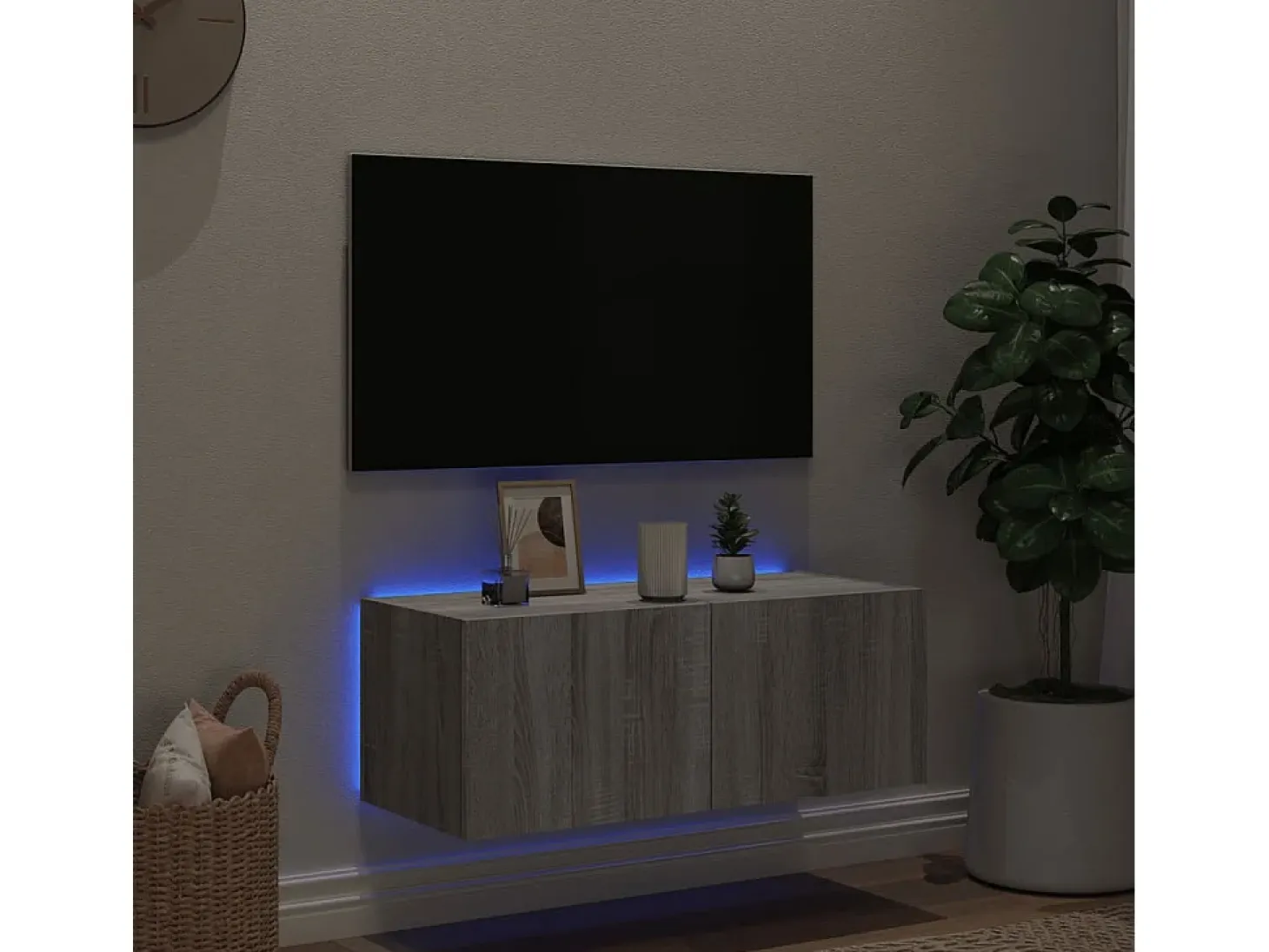 Mueble TV de pared con luces LED gris Sonoma 80x35x31 cm ES88240