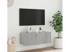 Mueble TV de pared con luces LED gris Sonoma 80x35x31 cm ES88240