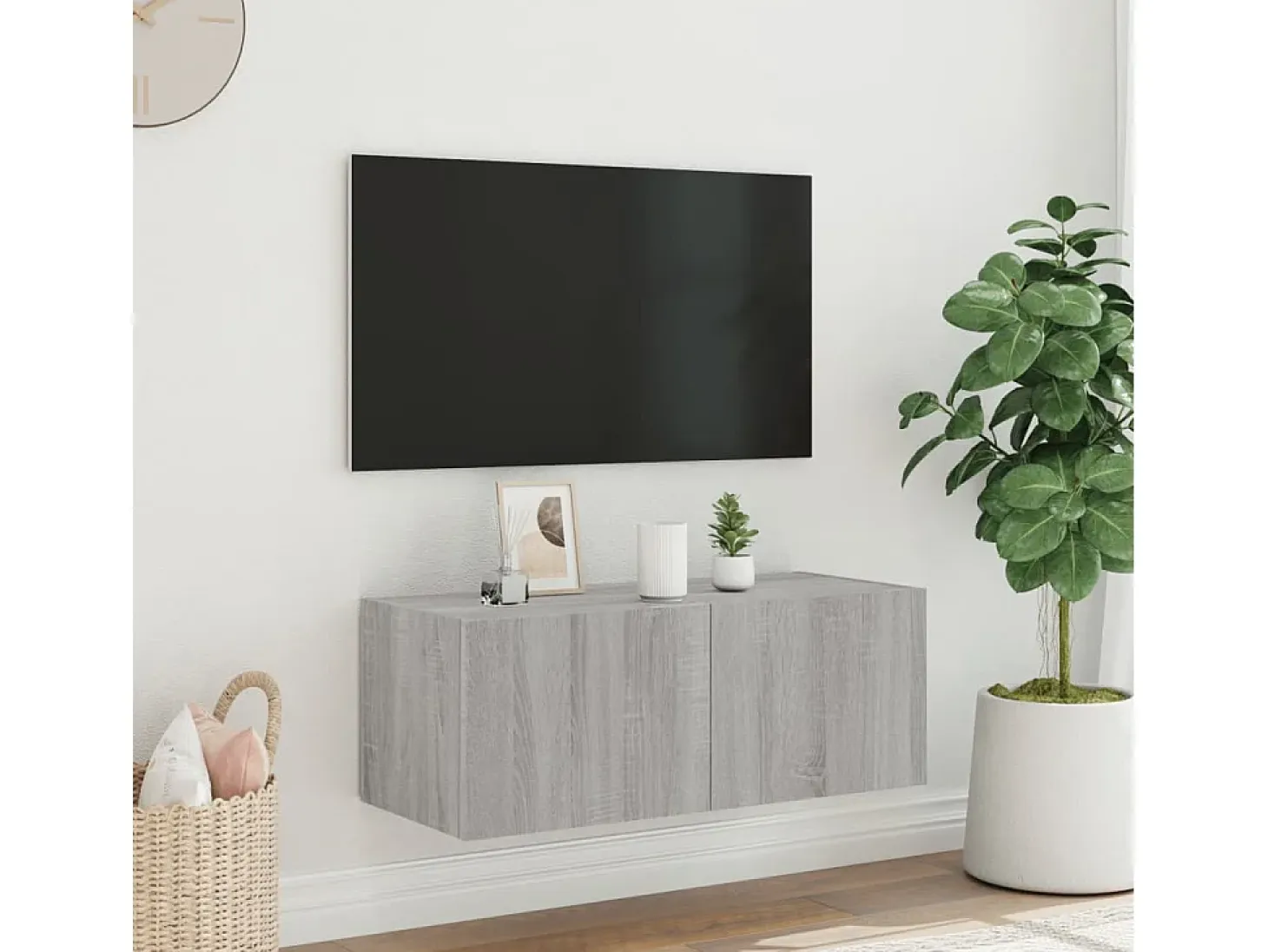 Mueble TV de pared con luces LED gris Sonoma 80x35x31 cm ES88240