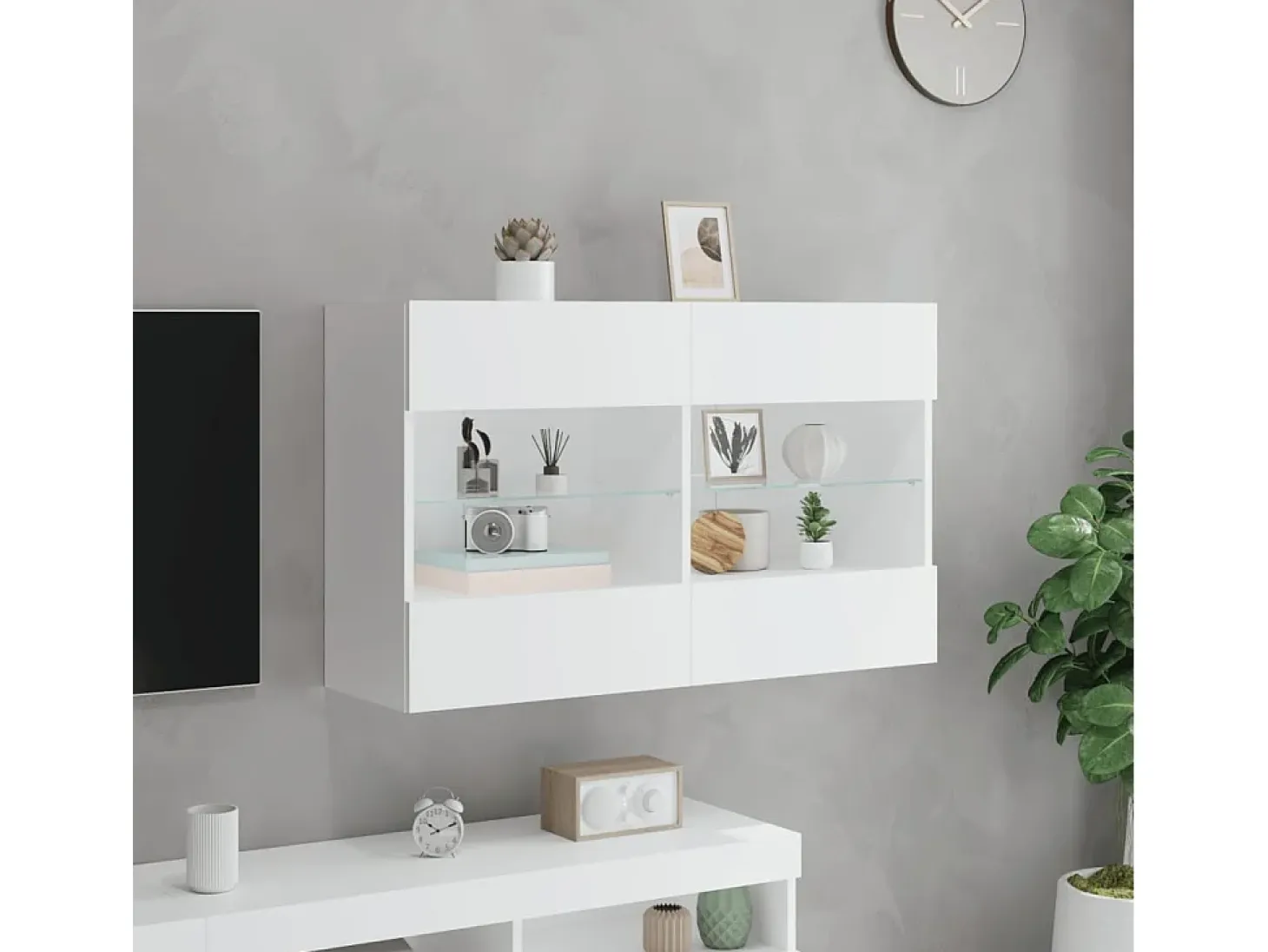 Mueble TV de pared con luces LED blanco 98,5x30x60,5 cm ES34360