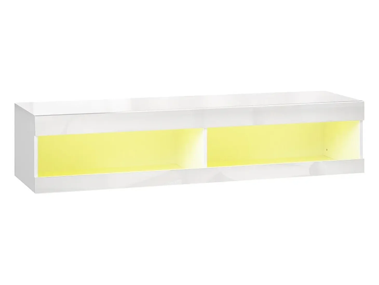 Mueble TV de pared o bajo, 140 × 40 × 30 cm, acabado lacado blanco, iluminación LED RGB, almacenaje abierto, salón/dormitorio