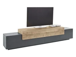 Mueble TV diseño moderno 240cm gris y madera Corona Low Hound