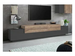 Mueble TV diseño moderno 240cm gris y madera Corona Low Hound