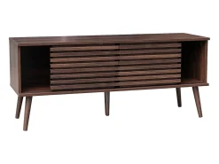 Mueble tv escandinavo 2 puertas, decoración madera acanalada nogal
