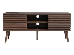 Mueble tv escandinavo 2 puertas, decoración madera acanalada nogal
