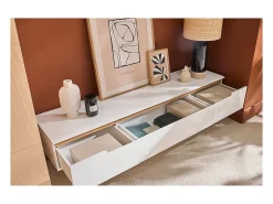 Mueble TV escandinavo blanco brillante y fresno 180cm MELKA