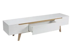 Mueble TV escandinavo blanco brillante y fresno 180cm MELKA