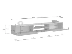 Mueble TV Garda con 2 puertas y 1 estante central, color antracita mate y roble, 210 x 35 x 30 cm