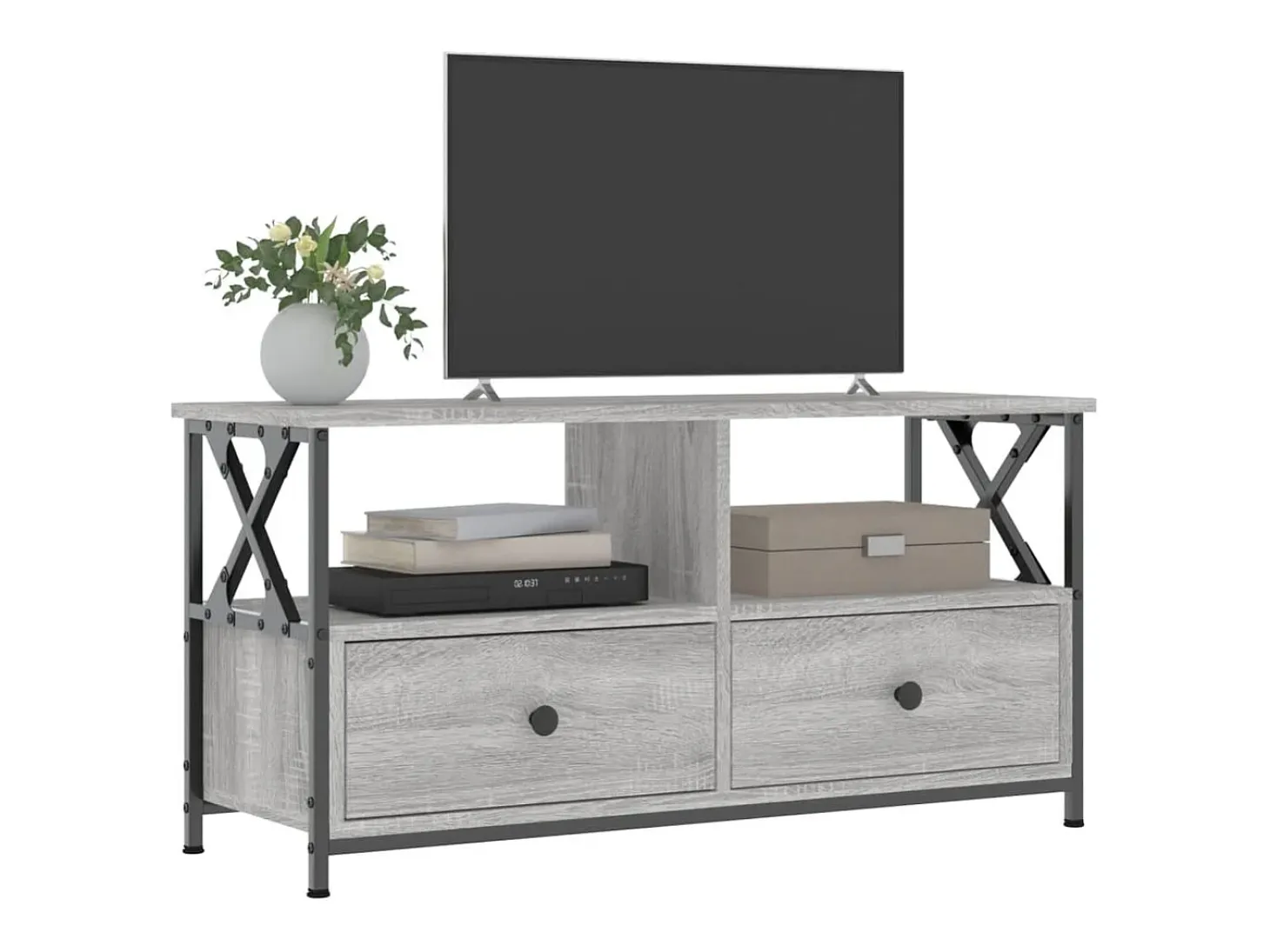 Mueble TV hierro y madera contrachapada gris Sonoma 90x33x45 cm