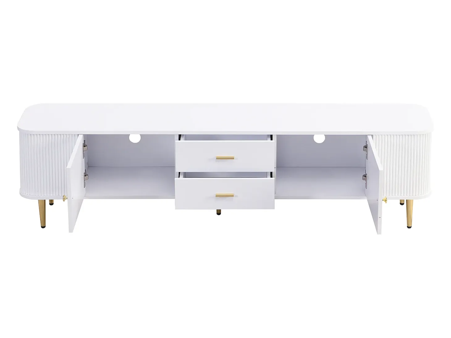 Mueble TV L 170 cm - 2 cajones y 2 puertas - tiradores y pies dorados - Blanco