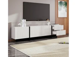 Mueble TV L 190 cm - 3 puertas 2 cajones 5 compartimentos - Blanco y negro
