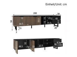 Mueble TV L 200 cm con LED - 2 puertas y 2 cajones - Marrón